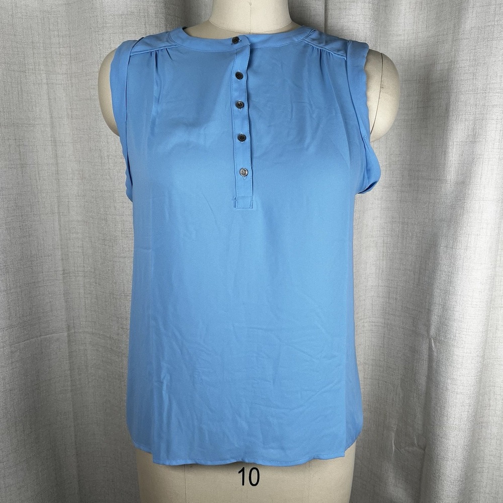 NEW! Loft Womens Small Light Blue Sleeveless Shell Henley Top Blouse Mixed Media